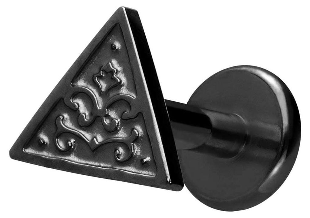 Ohrpiercing, Nasenpiercing Titan Labret mit Innengewinde DREIECK Schwarz Stablänge: 10mm | Stabstärke: 1,6mm