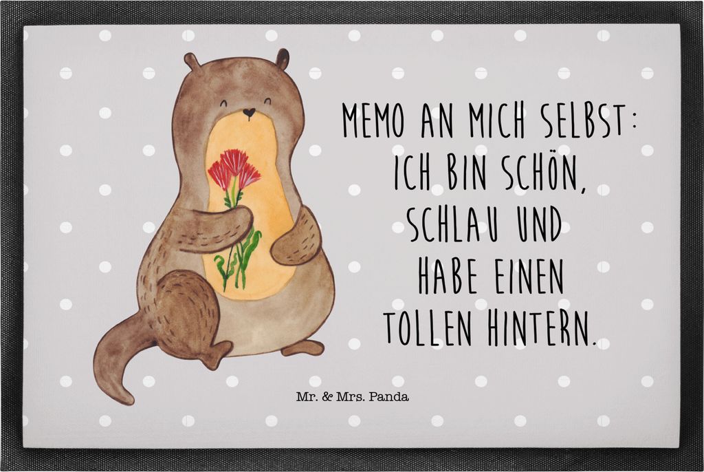 Mr. & Mrs. Panda fußmatte Otter Blumenstrauß 50 x 75 cm - Grau Pastell - Geschenk, Selbstliebe, Türmatte, Schmutzfänger, Schmutzmatte, Positiv,...