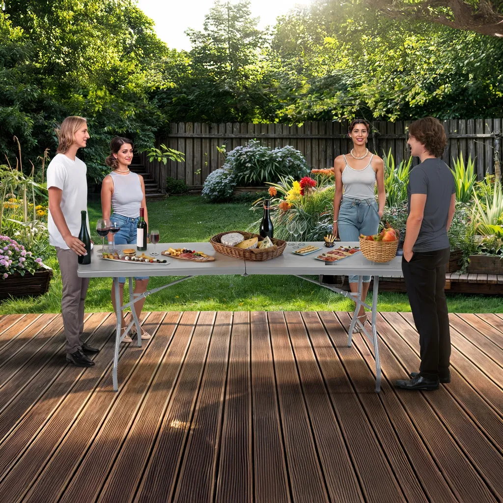 Table de jardin pliante 182 cm anthracite pour buffet et réception 8 pers - 2