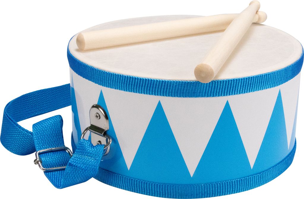 Trommel für Kinder blau/weiss – Holz, 20 cm, mit Sticks & Produktbild 
