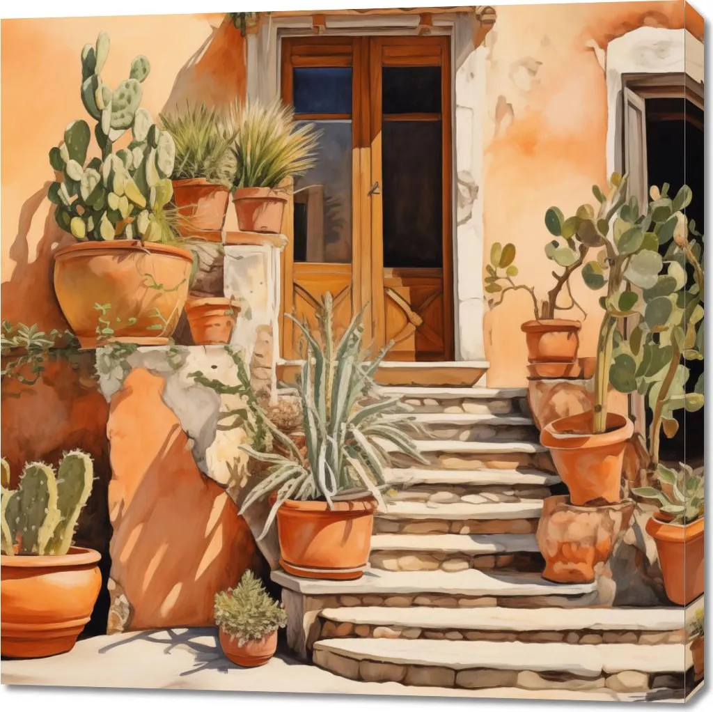 Decorazione Parete Cactus 100x100 - Quadro Moderno Angolo Soleggiato