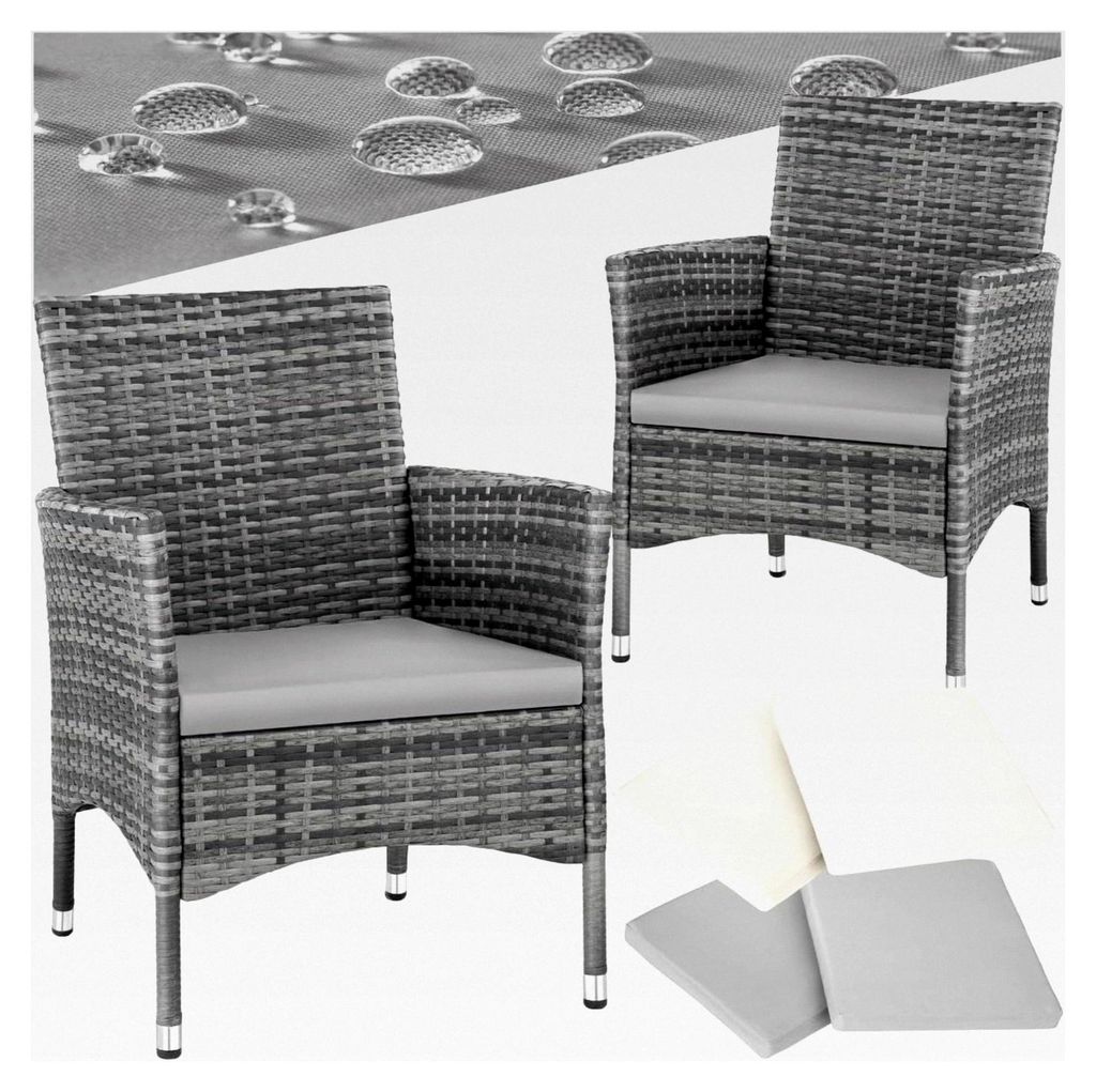 2er Set Gartenstuhl aus Polyrattan, Gartenmöbel Set mit 2 Sessel, Outdoor Rattansessel inklusive Sitzpolster und 2 Bezugssets, rostfreie Edelstahl...