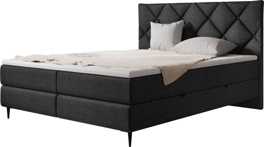 MIRJAN24 Boxspringbett mit zwei Bettkästen Letra, Schlafzimmer Ehebett, Doppelbett mit Topper, Härtegrad H3 (Farbe: Verita 98, Füße: Schwarz, G...