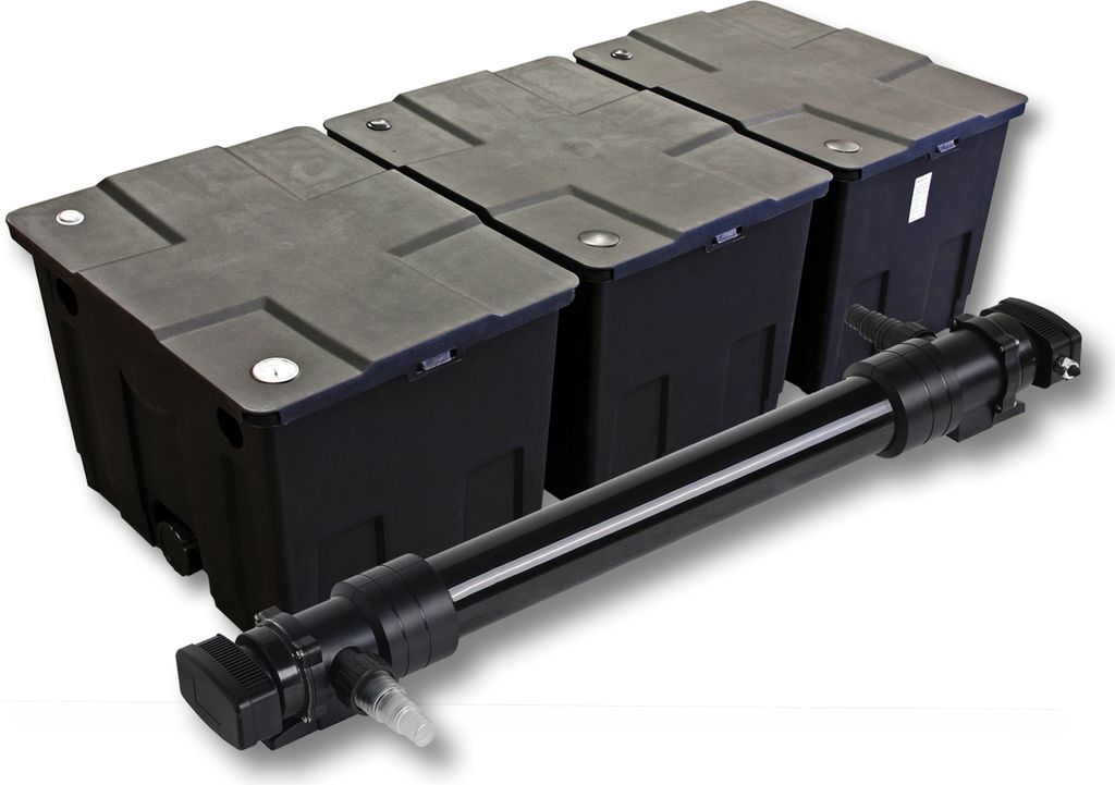 SunSun Komplettset: CBF-350C Teichfilter bis 90000 L Teichfilteranlage als Durchlauffilter, CUV-672 Teichklärer UVC Klärer mit 72 Watt UV-C Leistung