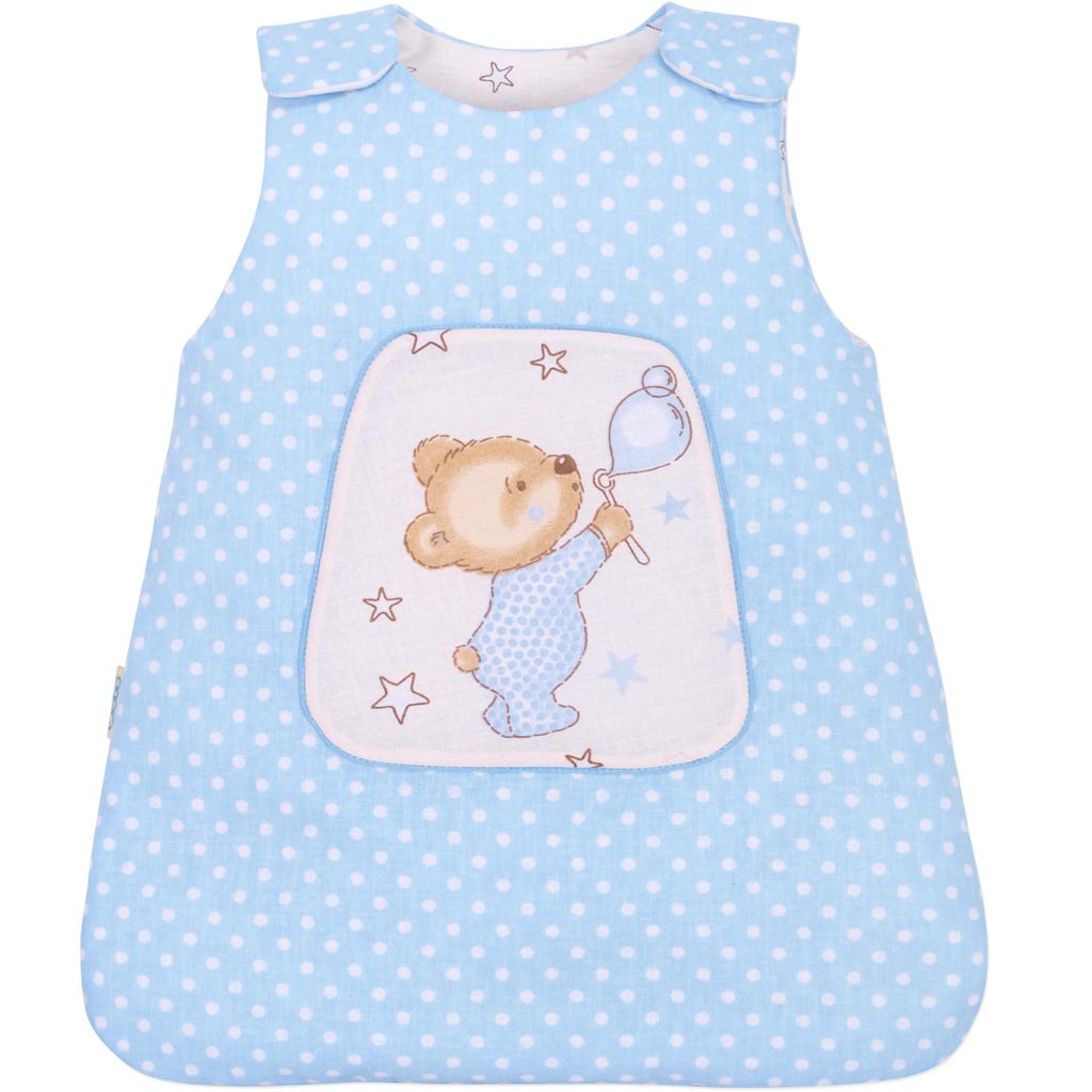 Schlafsack für Puppen bis 45 cm - BOBO Kollektion - Blau mit Punkten und Teddybär