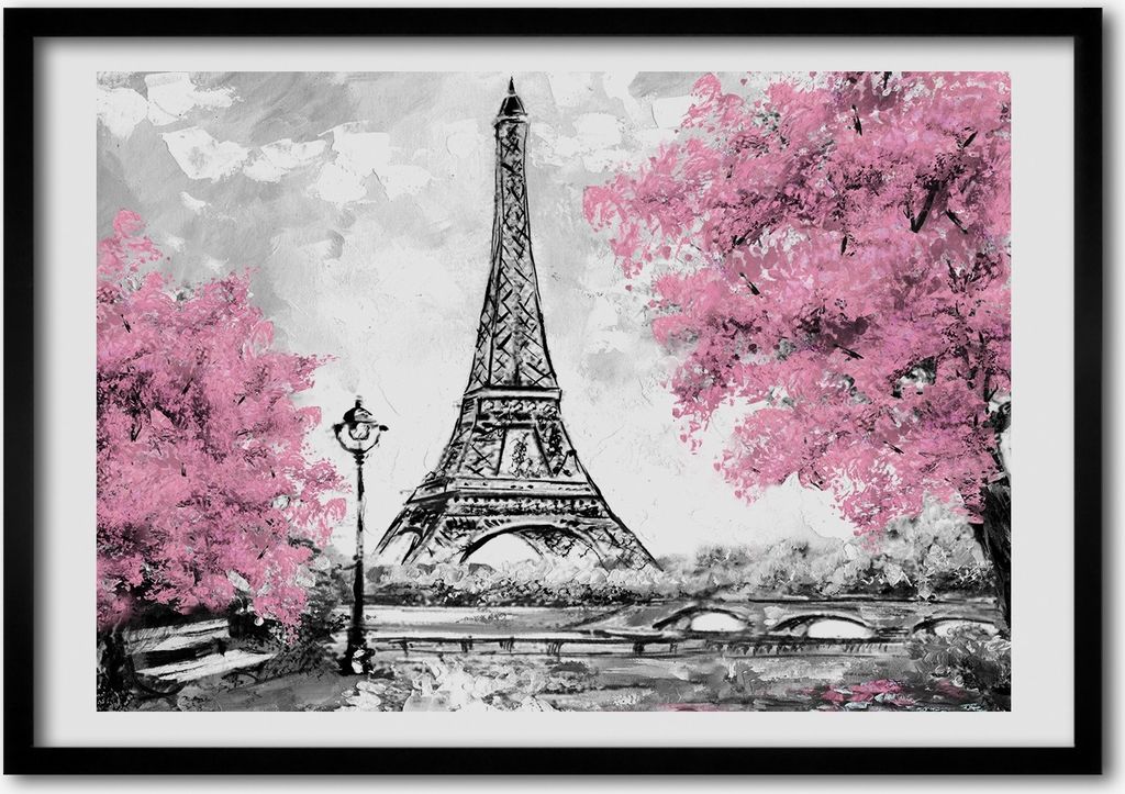 Bild - Bilder - Bilderrahmen - 70 cm x 50 cm - MDF-Rahmen, Wandkunst Eiffelturm in Paris