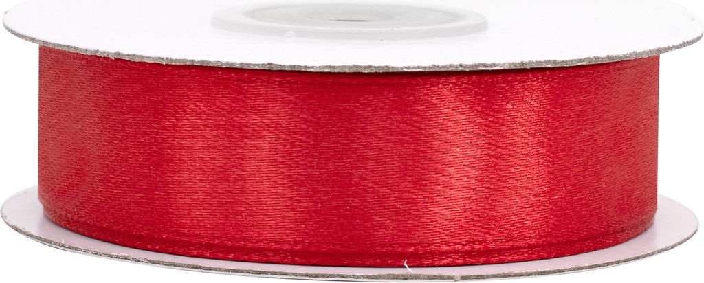 18mm breites, 25m langes, einseitig glänzendes rotes Satinband auf Rolle. Perfekt für Bastelprojekte und Geschenkverpackungen