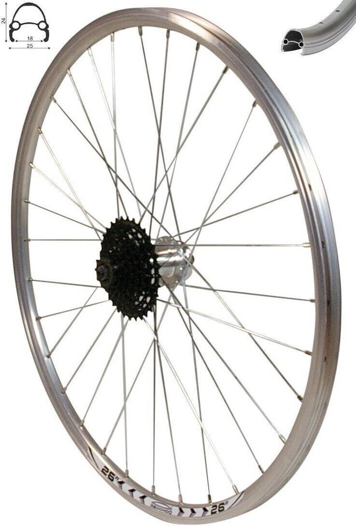 REDONDO 26 Zoll Hinterrad Laufrad Felge Silber Disc + 9 Produktbild