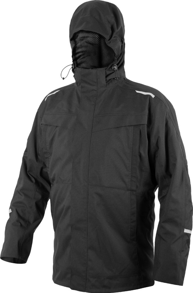 Qualitex Allwetter-Outdoorjacke - Allwetter-Arbeitsjacke mit Kapuze | Wasserdicht | Reflexeinsätze - in Farbe: schwarz - Herren: XL - Damen: XL