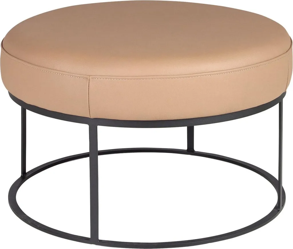 Banc en cuir marron 5190 avec pieds en métal noir et assise matelassée