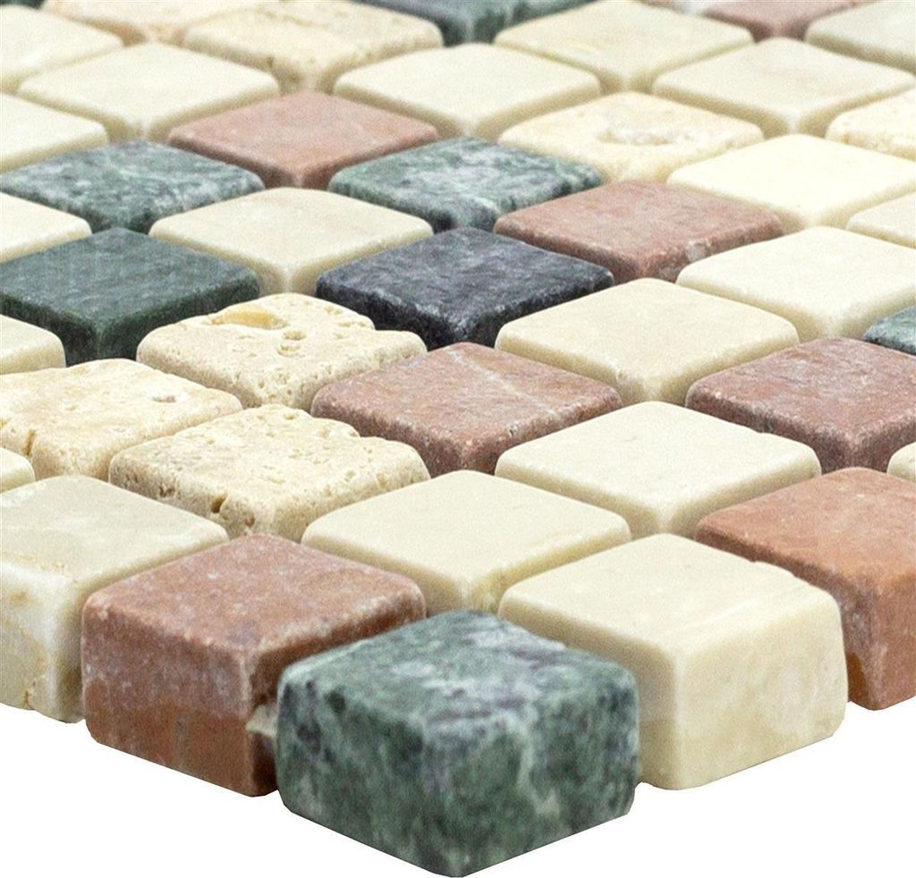 Marmor Naturstein Mosaik Fliesen Antebia Creme Beige Rot Grün