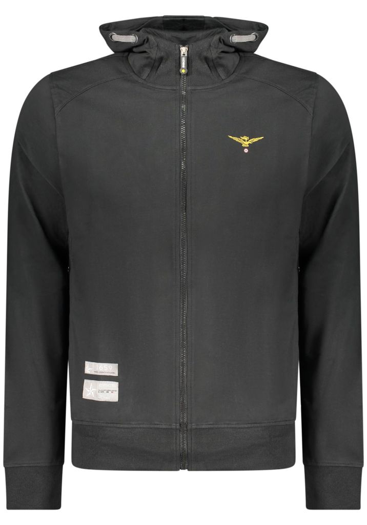 Schwarzes Herren-Sweatshirt mit Reißverschluss und Reliefdruck