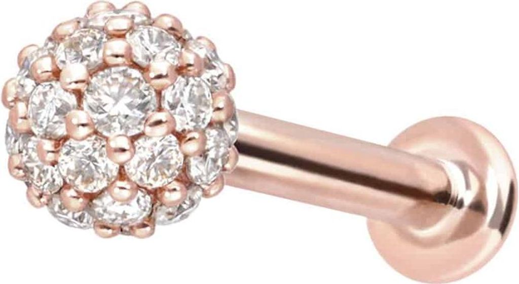 Ohrpiercing, Nasenpiercing 14 Karat Gold Labret mit Push Fit MULTI-MOISSANIT RoséGold Stablänge: 6mm | Stabstärke: 1,2mm | Kristallgröße: 3mm