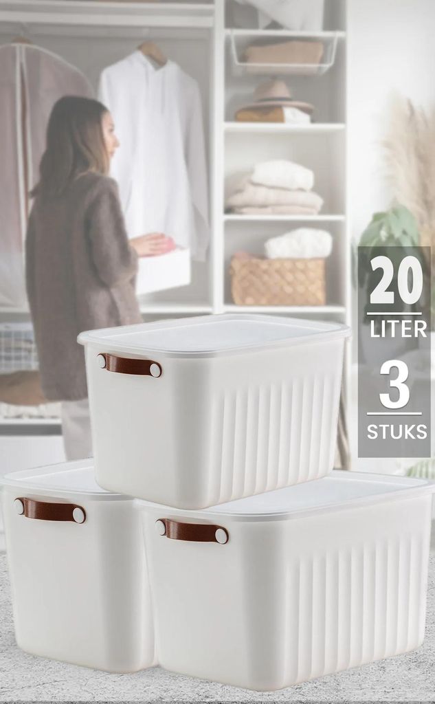 Tobeyz – Aufbewahrungsbox – Aufbewahrungsdose – Aufbewahrungskorb – 20L BPA-freie Kunststoffbox mit Deckel – Nestbar und Stapelbar – Weiß