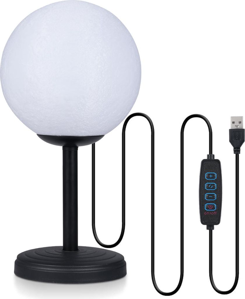 3D Mond Lampe Schlafzimmer Tischlampe Dimmbare Nachttischlampen Moderne LED Schreibtischlampe mit 3 Farbtemperaturen Nachttischlampe USB Plug and Play