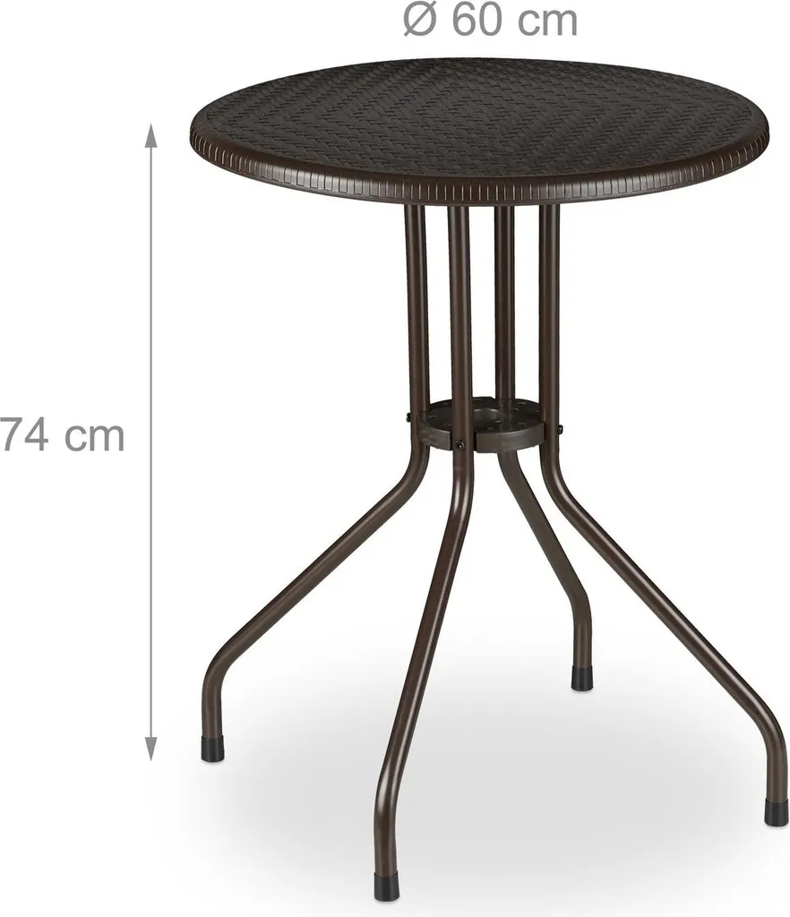 Table de jardin ronde marron résistante aux UV et intempéries - 4p - 4