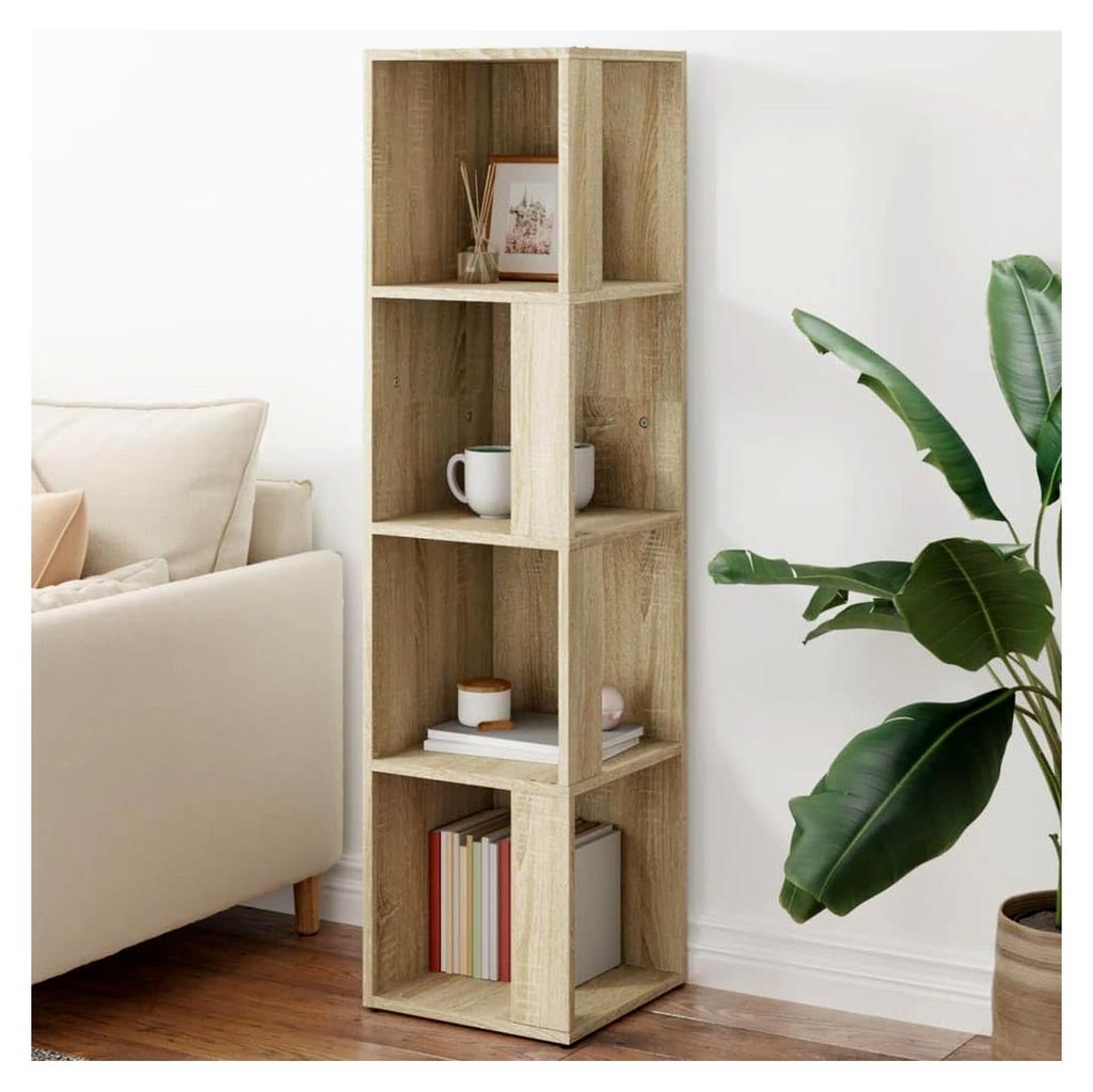 Eckregal Sonoma-Eiche 33x33x132 cm, Holzwerkstoff Standregal mit 4 Fächern, platzsparendes Aufbewahrungsmöbel für Wohnräume