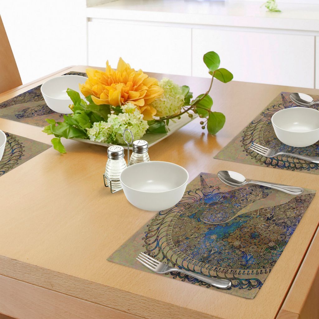ABAKUHAUS Einhorn Platzmatten, Authentisches geistiges horselike Kreaturen-Design mit dem östlichen Stammes- Muster-Bild, Tiscjdeco aus Farbfesten...
