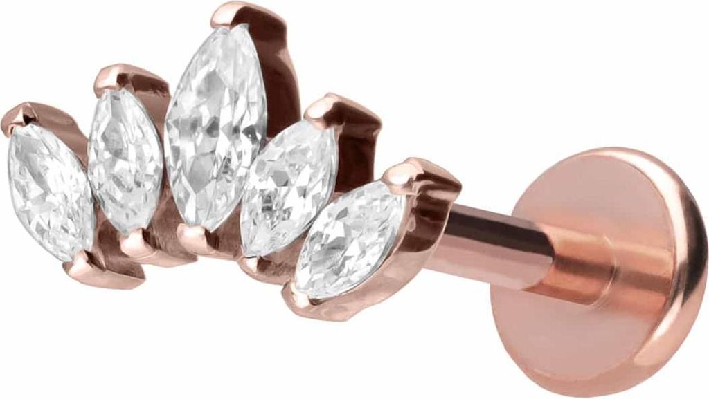 Ohrpiercing, Nasenpiercing Titan Labret mit Push Fit LOTUSBLÜTE RoséGold Stablänge: 10mm | Stabstärke: 1mm