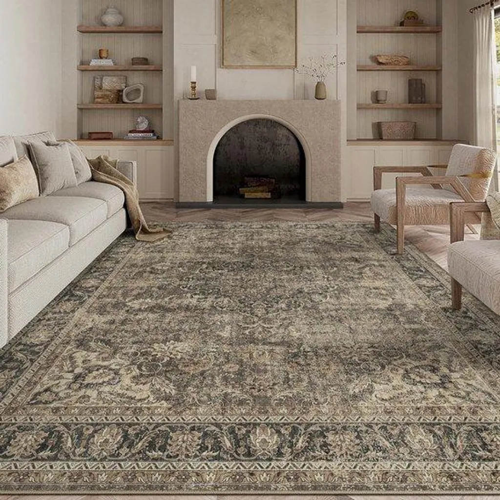 Grand tapis de sol vintage marron 200 x 300 cm pour salon et bureau