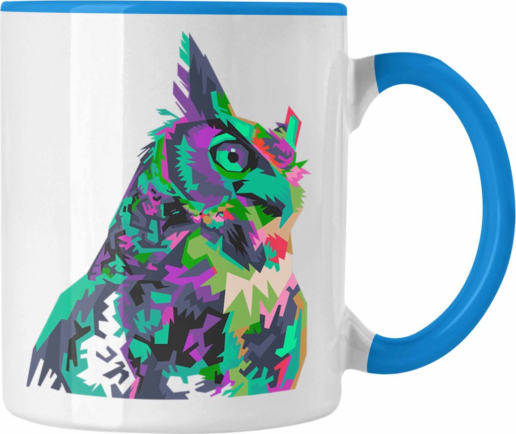 Trendation - Eulen Tasse Geschenk Polyhon Eulen-Fans Liebhaber (Blau)