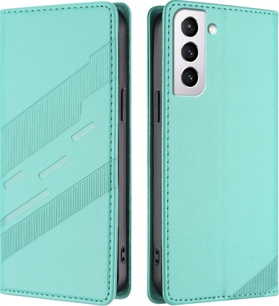 Hülle für Samsung Galaxy S21+ 5G, Kunstleder Brieftaschen Handyhülle mit Kartenfach und Standfunktion Türkis