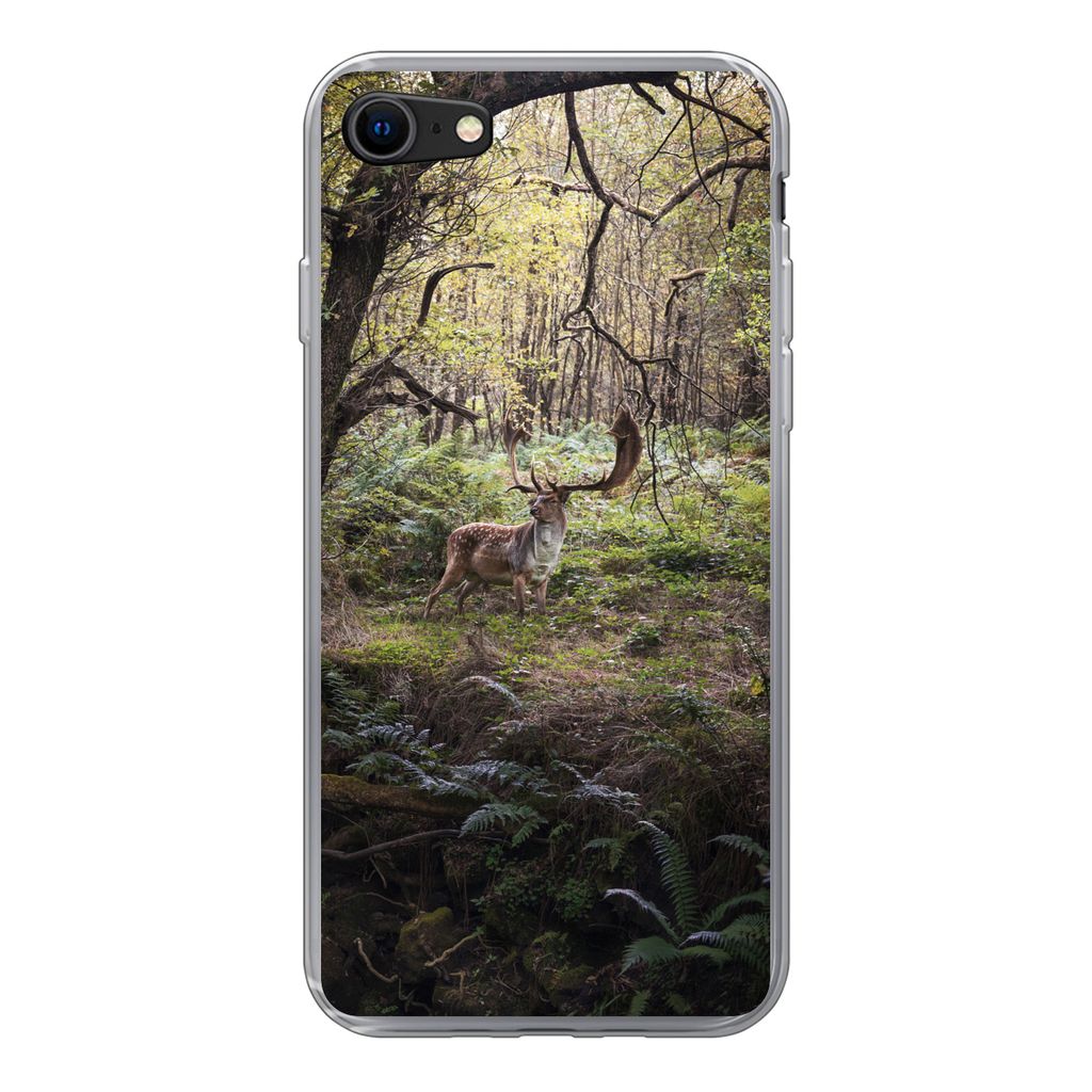 MuchoWow Handyhülle Schutzhülle Hülle für iPhone 7 Waldtier - Hirsch - Sonne Silikon Softcase Handy Hülle - Kartenhalter