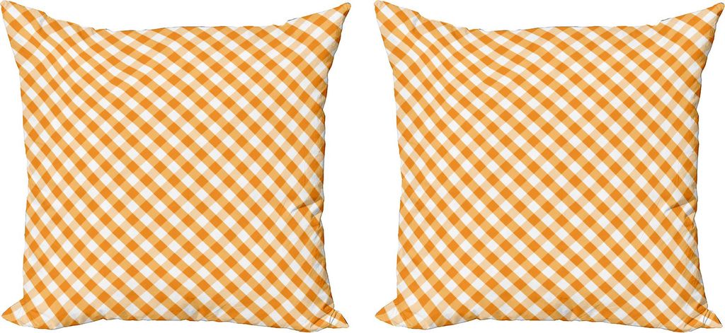ABAKUHAUS Orange und Weiß Kissenbezug Set (2Stück), Altmodisches Picknick-Muster-Gingham-kariertes Retro- und geometrisches, 50 x 50 cm, Orange u...