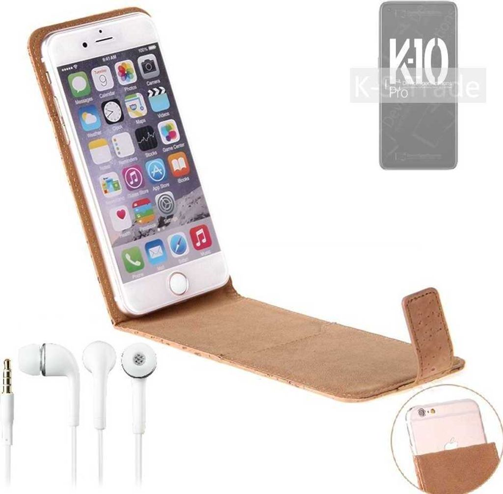 K-S-Trade Schutzhülle mit Kopfhörer kompatibel mit Oppo K10 Pro Handyhülle Cover Kork Tasche Flipstyle Case