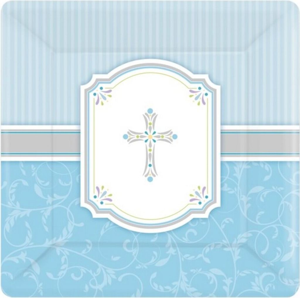 Amscan Pappteller mit Kreuz-Design, quadratisch SG5700 (Einheitsgröße) (Blau/Weiß)