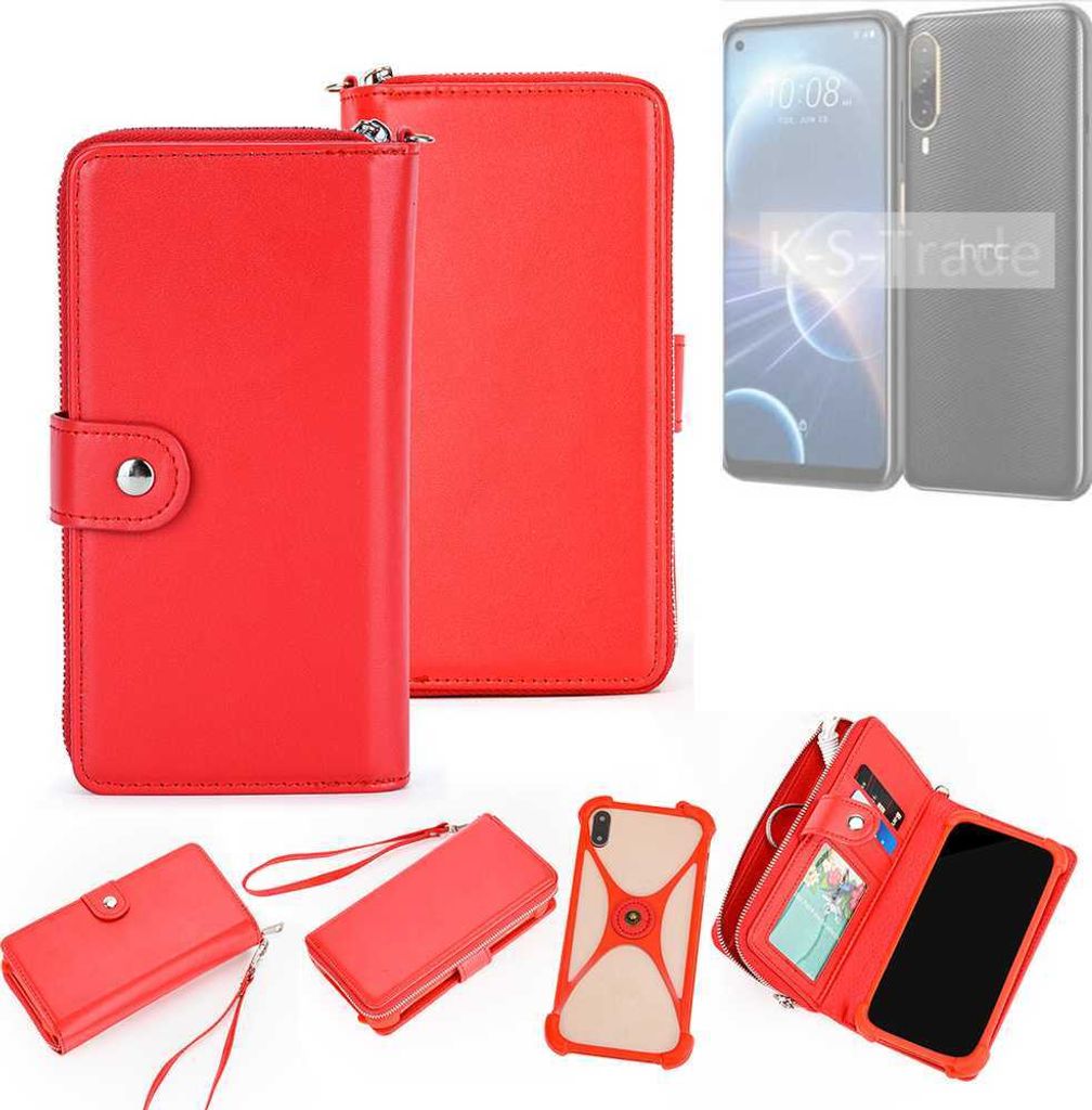 K-S-Trade 2in1 Schutzhülle Portemonnee Handyhülle mit Bumper kompatibel mit HTC Desire 22 Pro Hülle Case Etui Geldbörse Smartphone rot (1x)