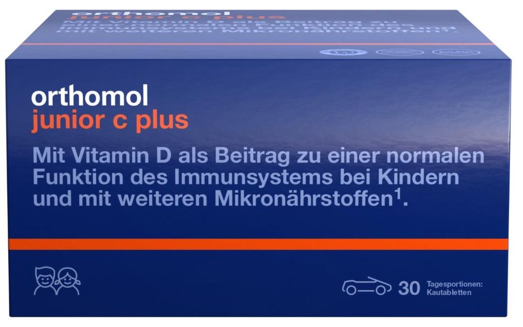 Orthomol junior C plus - mit Vitamin C als Beitrag zu einer normalen Funktion des Immunsystems - Mandarine/Orangen-Geschmack, 30 St. Tagesportionen