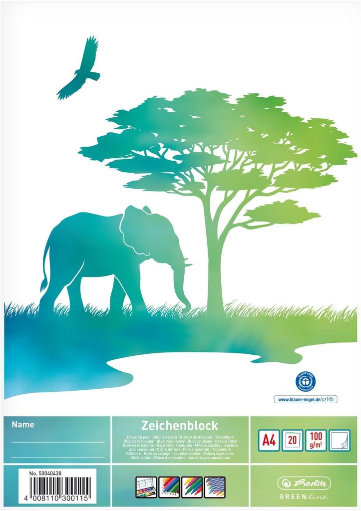 Herlitz 50040438 Herlitz Zeichenblock A4 GREENline Elefant Immagine del prodotto 