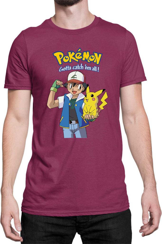 Herren T-Shirt Japan Manga Anime Comics Pokemon 012, Man M / Burgundy