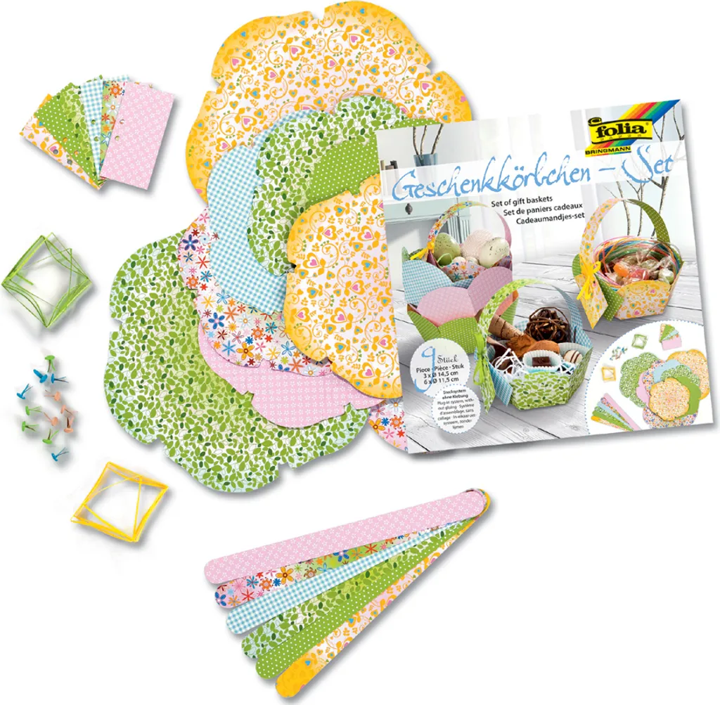 Kit Loisirs Créatifs de 9 Paniers Colorés en Carton Rigide à Monter