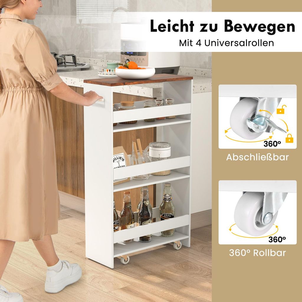 COSTWAY Nischenwagen 20cm breit, 4 Etagen Küchenwagen