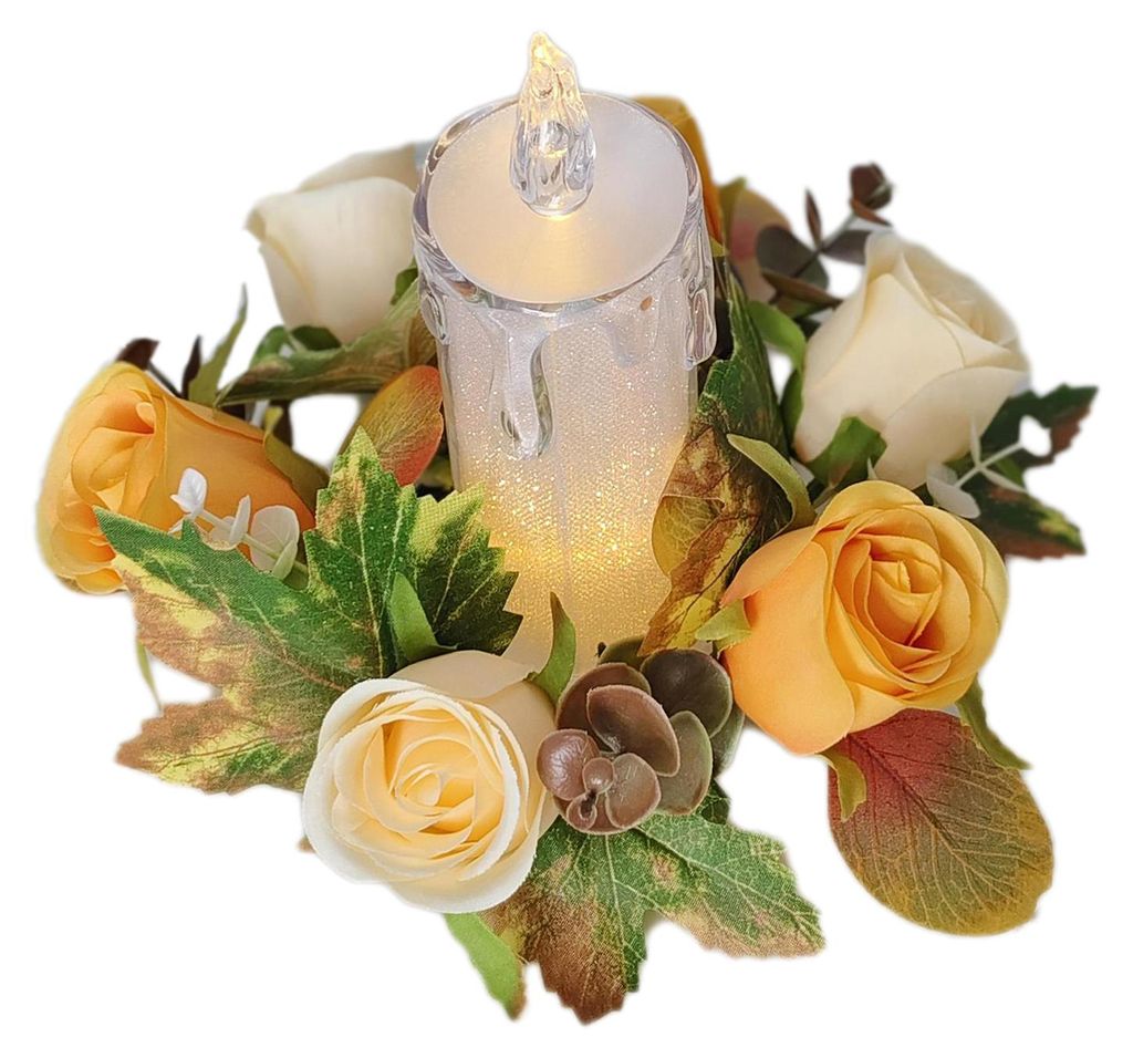 Künstlicher Rosenkranz mit Ahornblättern, Kerzenhalter, Tischdekoration für Kerzenlicht-Dinner, Hochzeitsfeiern