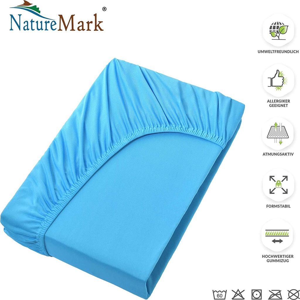 NatureMark - Mikrofaser SPANNBETTLAKEN viele Größen und Farben Markenware (180x200-200x200 cm, hell blau)