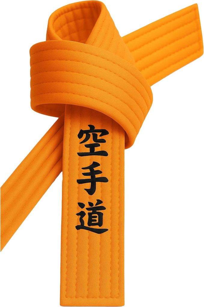 Karategürtel Orange bestickt - Karate Do Schriftzeichen japanisch - Orangegurt mit Kanji Bestickung - 280 cm Länge