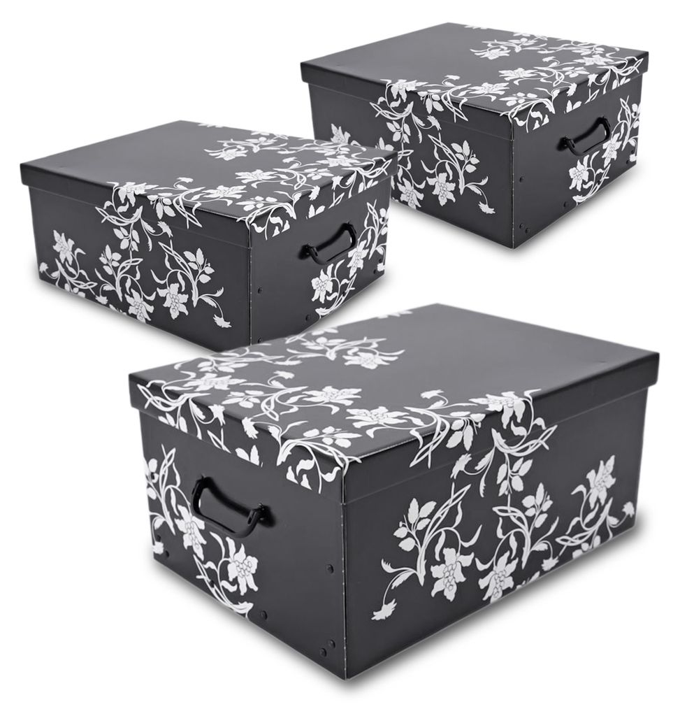 3er Set Aufbewahrungsbox mit Deckel 51 x 37 cm - Schwarz Produktbild 