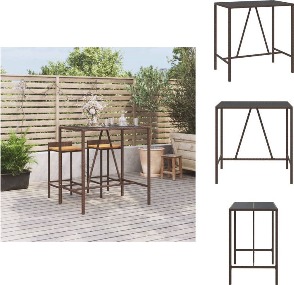 vidaXL Bartisch mit Glasplatte Braun 110x70x110 cm Poly Rattan - Gartentische