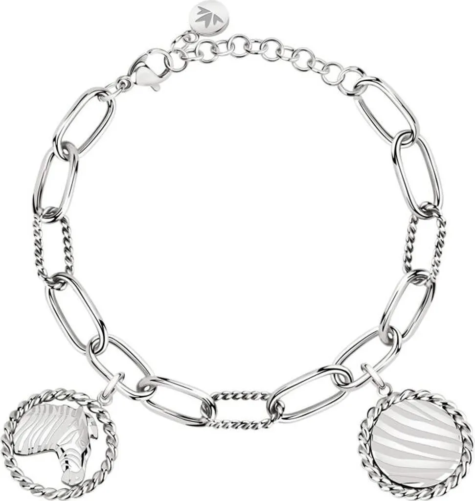Bracelet en acier avec pendentif zèbre de Madagascar SATF08 argenté