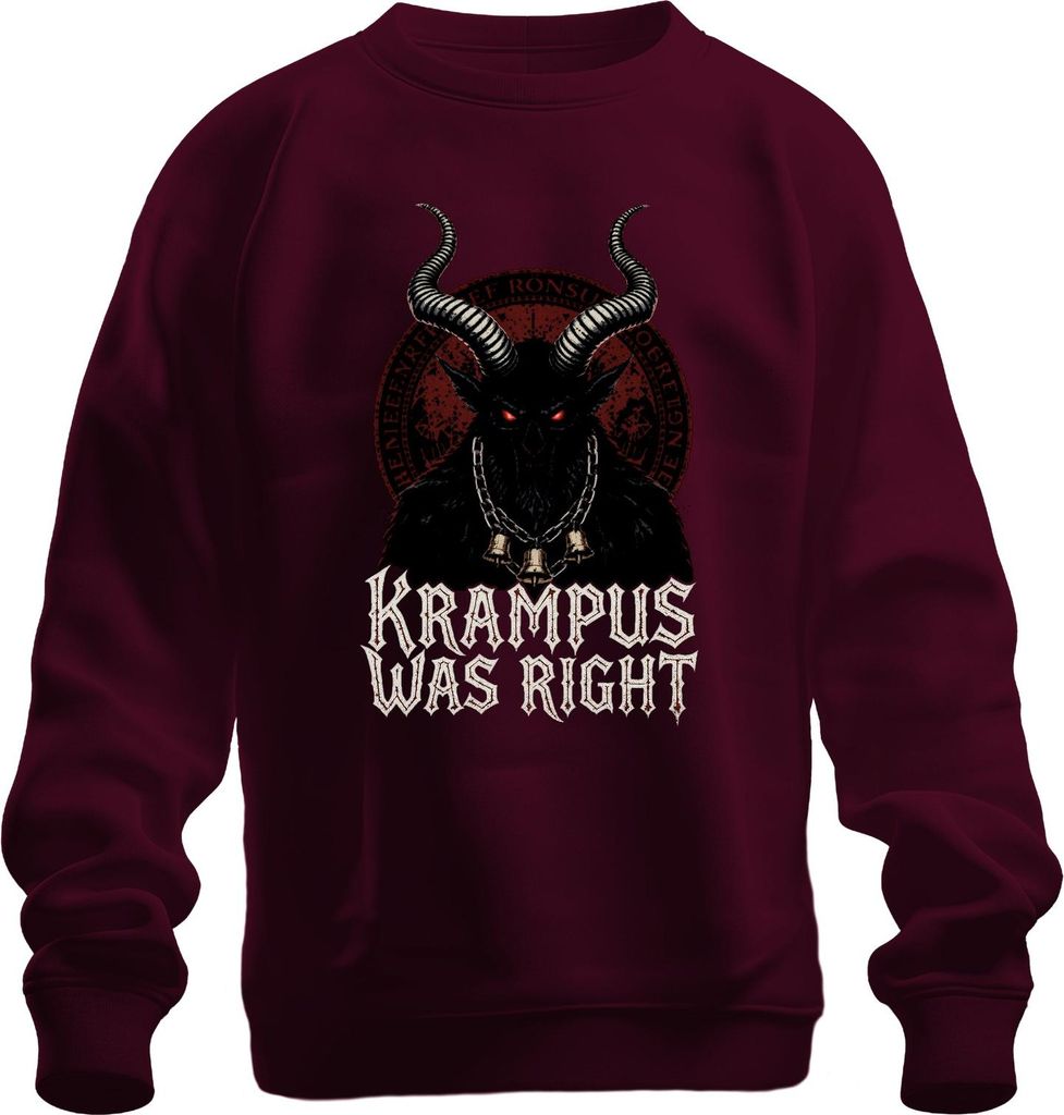 Krampus Was Right Dämon Hörner Glocken Weihnachten Gothic Horror Uni Sweatshirt Pullover, Burgundy, L