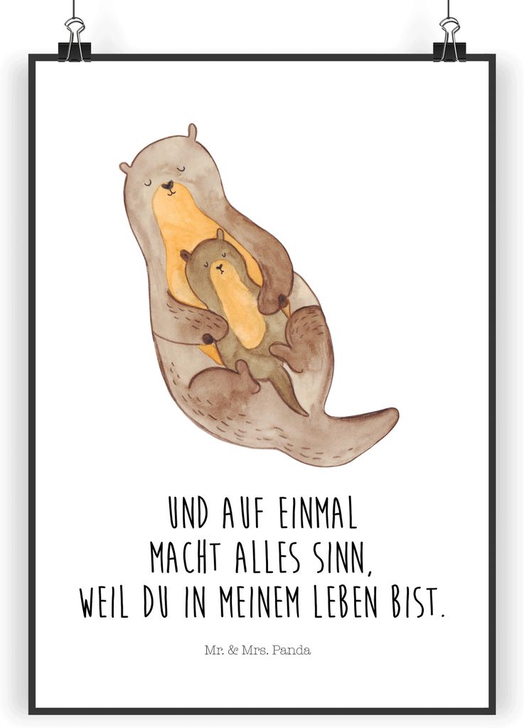 Mr. & Mrs. Panda Bild Otter Kind DIN A5 - Weiß - Geschenk, Familie, Mutter, Mama, wanddeko, Geburt, Baby, Wandbild, Wandschmuck, Wanddekoration, d...