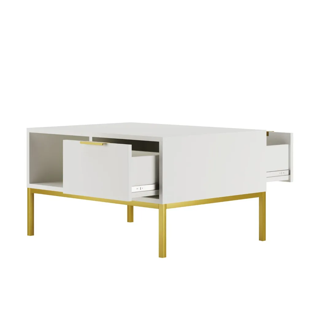 Table basse blanche et dorée 80 cm - Table de salon ronde design chic