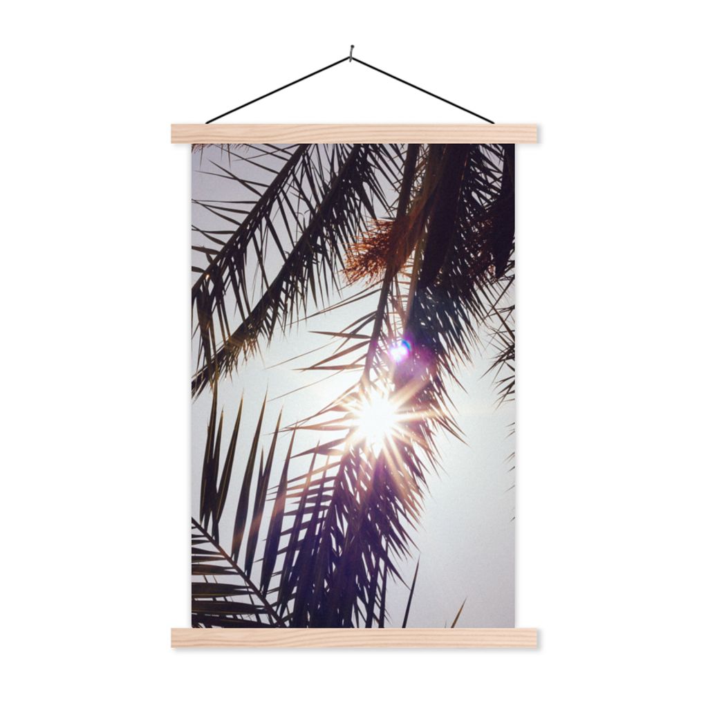 MuchoWow Textilposter Palmwedel - Sonne - Sommer 120x180 cm mit holzfarbenen Rahmen - Textil-Plakat