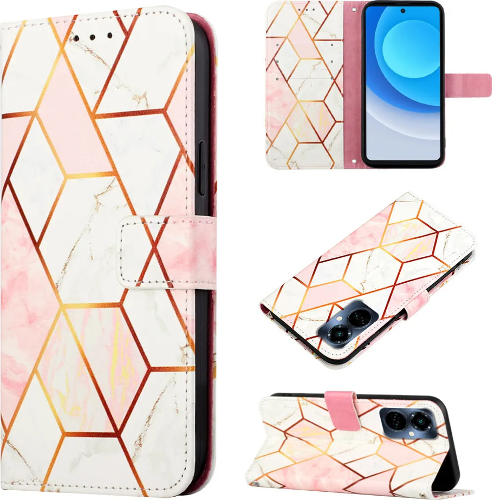 Custodia Tecno Camon 19 Pro 5G, Custodia in Finto cuoio con motivo a marmi, tasche per carte, custodia con supporto per Tecno Camon 19 Pro 5G oro rosa