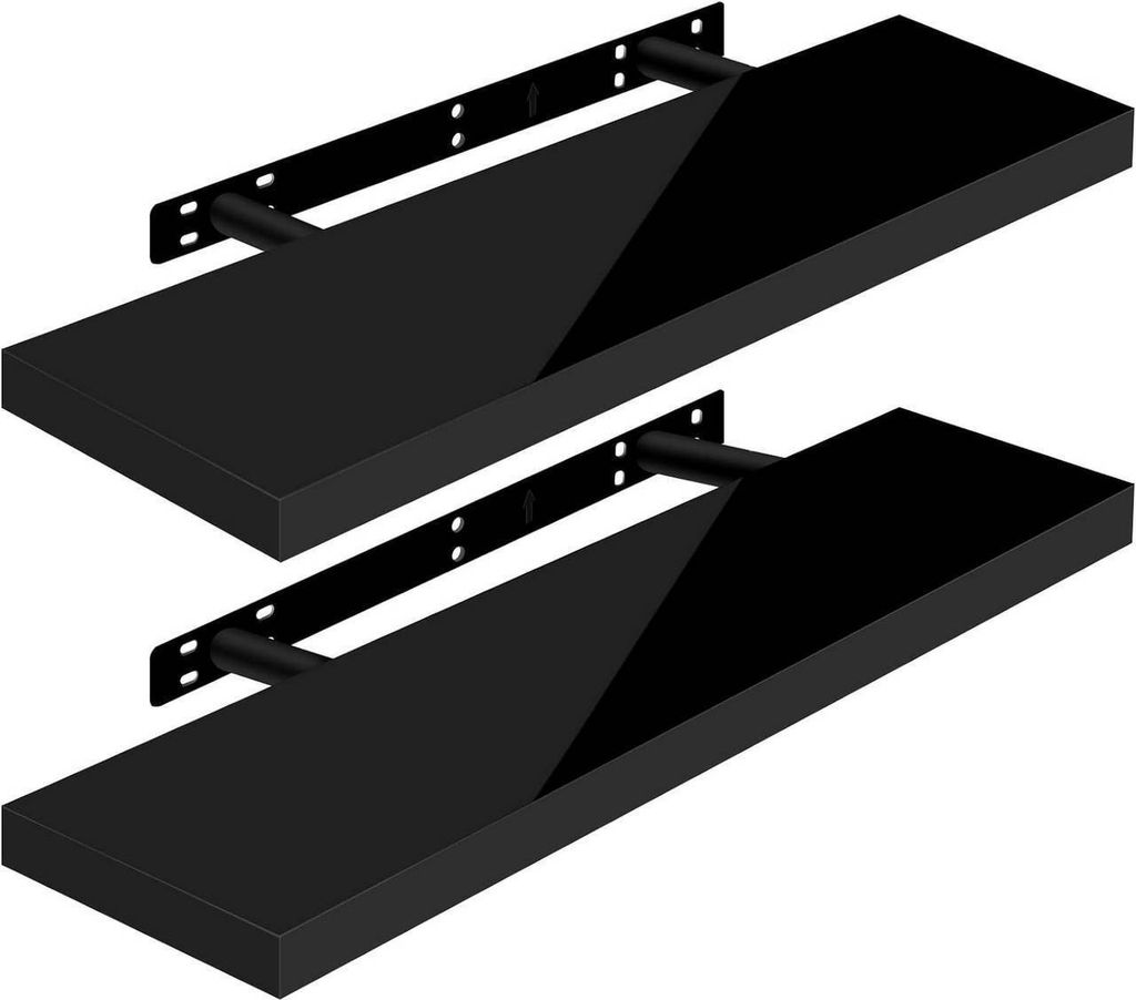 WOLTU 2er-Set Wandregal, Schweberegal, Holz Board, Schwarz 70x22.9x3.8cm