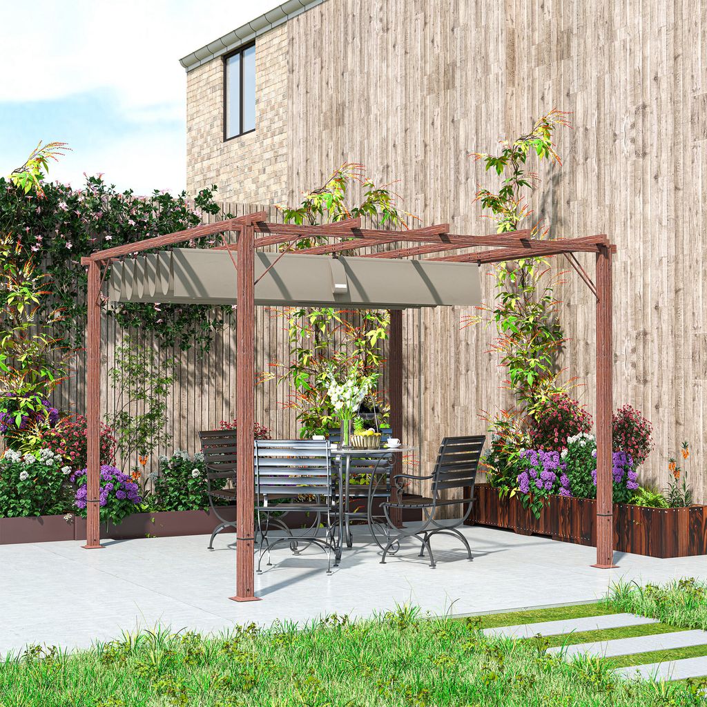 Outsunny Pergola 3x3m Garten Pavillon mit verstellbarem Dach