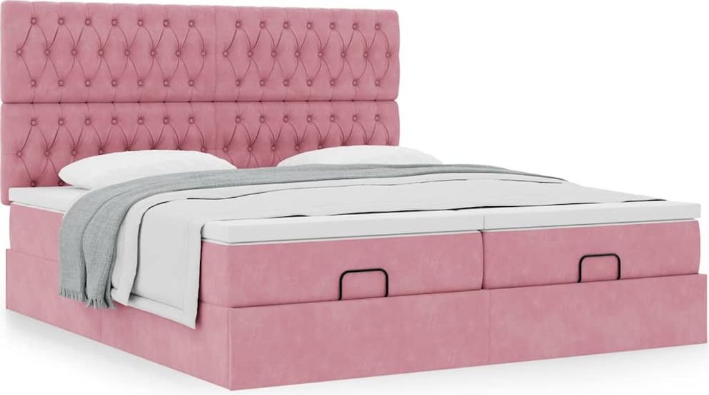 Möbel Glamour Ottoman-Bett mit Matratzen Rosa 160x200 cm Samt - Klassische Betten CC6934361